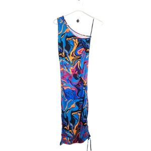 Shein Psychedelic Wavy Print One Shoulder Body Con Maxi Dress